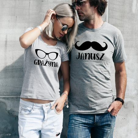 T-shirty dla par Janusz/Grażyna przód szare 2 szt lady oversize