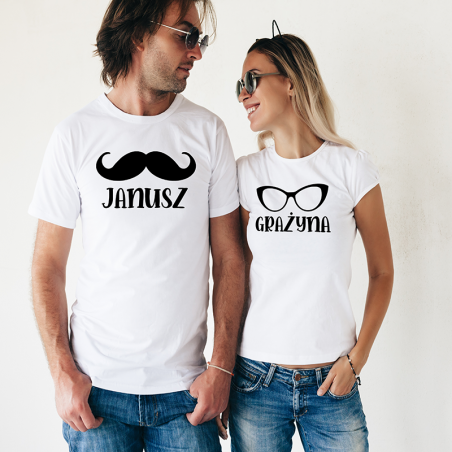T-shirty dla par Janusz/Grażyna przód białe 2 szt lady oversize