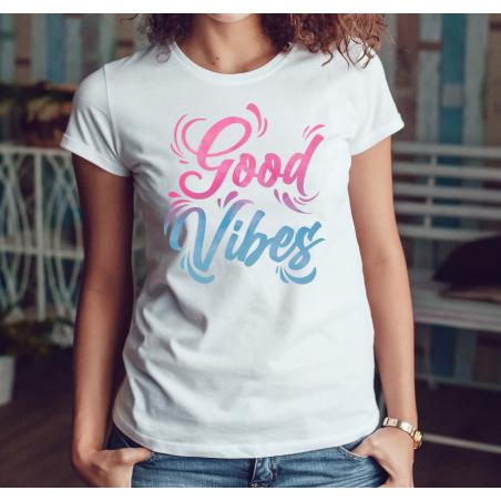 T-shirt lady slim DTG Good Vibes color