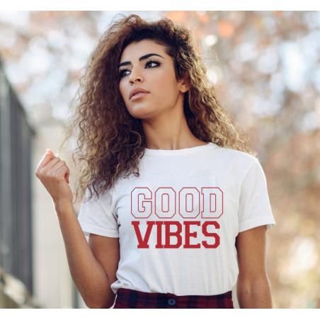 T-shirt lady slim DTG Good Vibes red