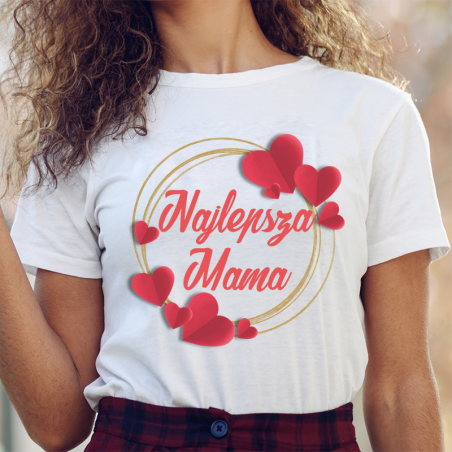 T-shirt lady slim DTG Najlepsza Mama serduszka
