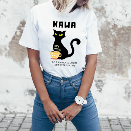 T-shirt lady slim DTG Kawa cat