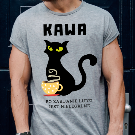 T-shirt oversize szary Kawa - bo zabijanie...