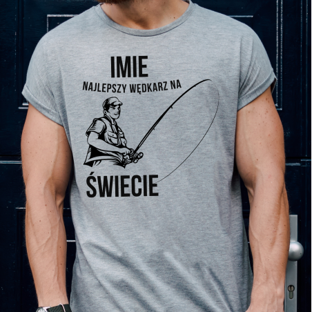 T-shirt oversize szary Najlepszy wędkarz na świecie Imię