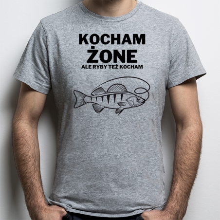 T-shirt oversize szary Kocham żonę ale ryby też kocham