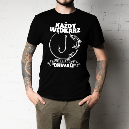 T-shirt oversize czarny Każdy Wędkarz swój Haczyk Chwali