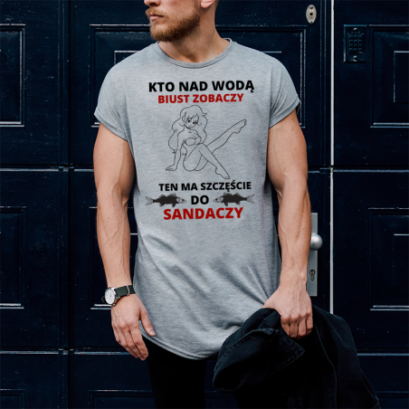 T-shirt oversize szara Kto Nad Wodą... ( ͡° ͜ʖ ͡°)