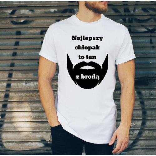 t-shirt najlepszy chłopak to ten z brodą biała