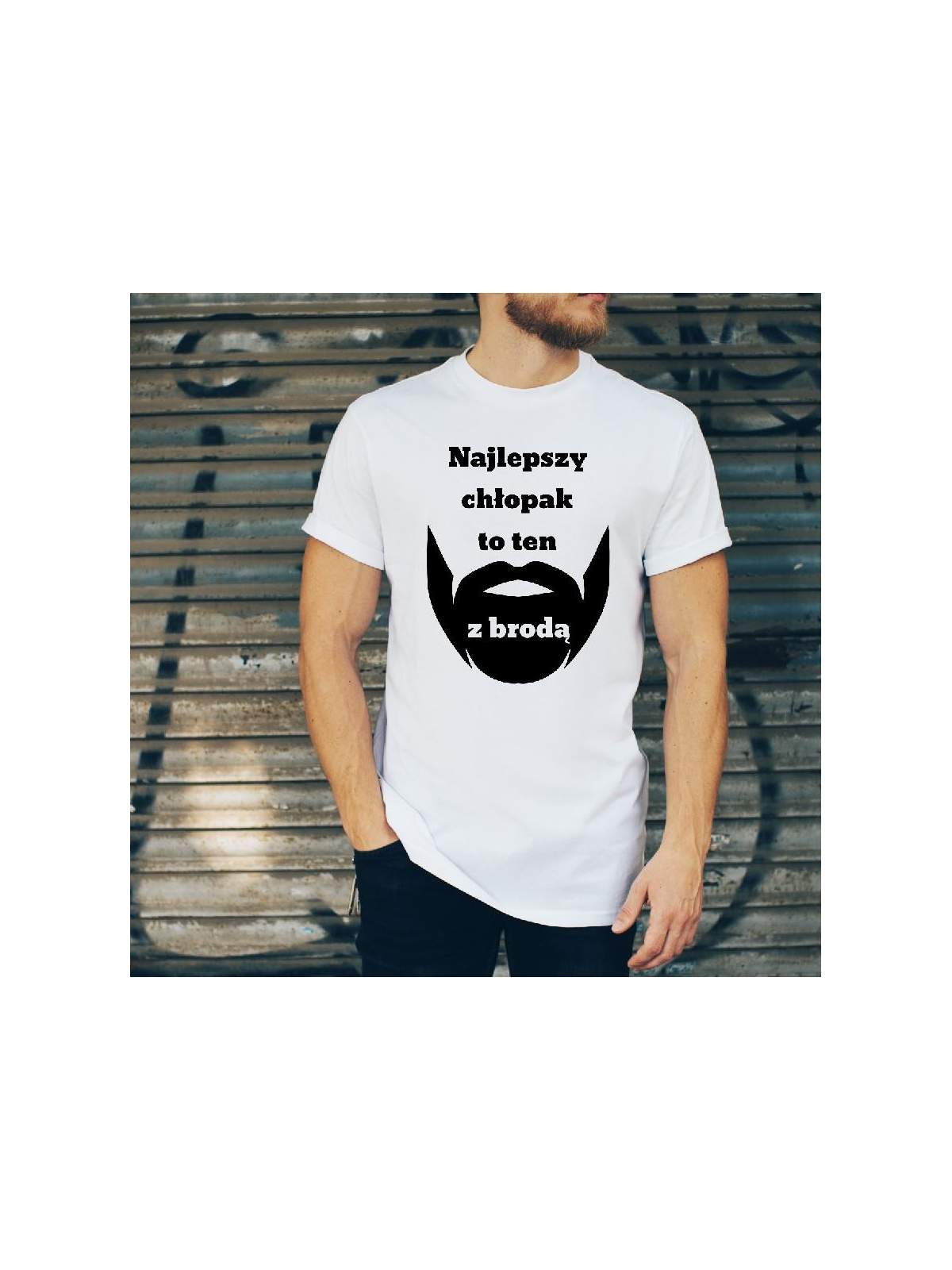 t-shirt najlepszy chłopak to ten z brodą biała