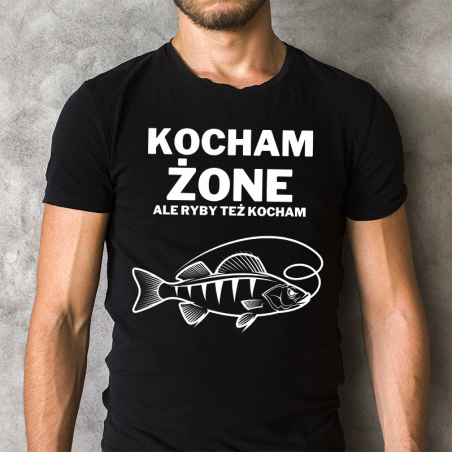T-shirt oversize czarny Kocham Żonę ale ryby też kocham