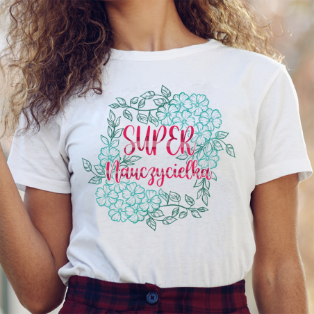 T-shirt lady DTG Super nauczycielka flower