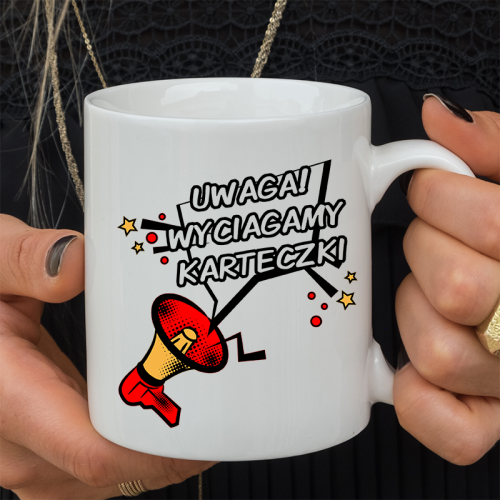 Kubek z nadrukiem uwaga...