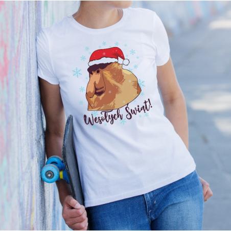 T-shirt lady slim DTG  Wesołych Świąt nosacz