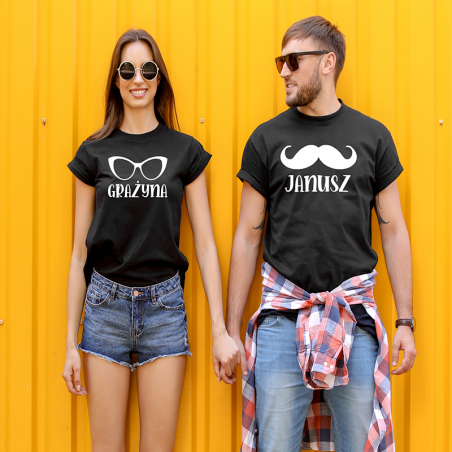 T-shirty dla par Janusz/Grażyna przód czarne 2 szt lady oversize
