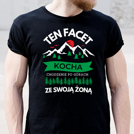 T-shirt Czarny | Ten facet kocha chodzenie po górach